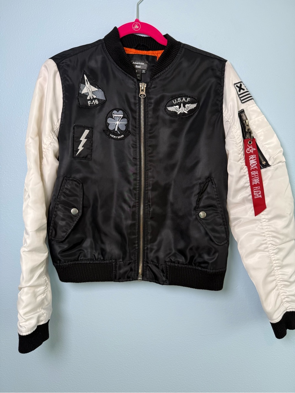 American Bazi Black & White ' Patch Bomber Jacket